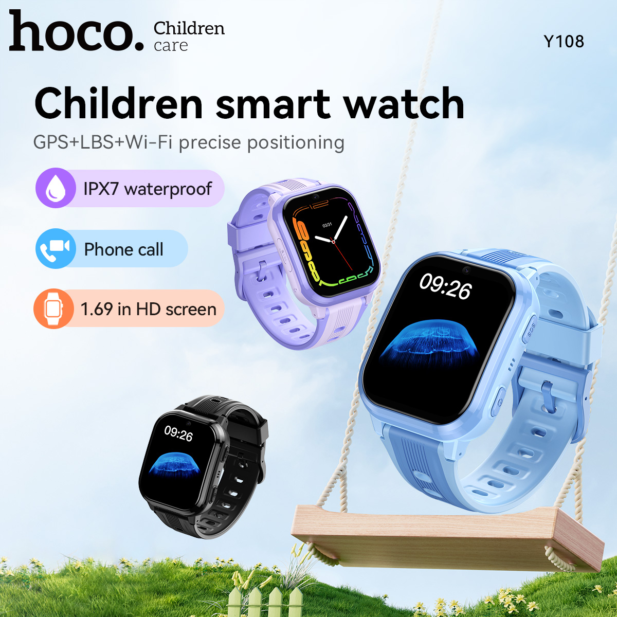 Kids Smartwatch Gps - HOCO Y108 1.69-calowy zakrzywiony ekran dotykowy